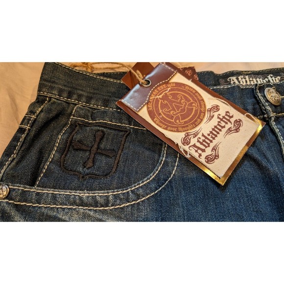 Vintage Y2K Ablanche Embroidered Wings Blue Jeans 40x34 (38x33) Deadstock NWT - Picture 7 of 11